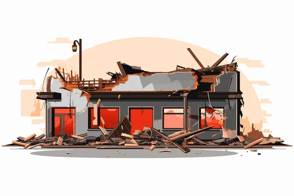 Distrutto Negozio Demolito Edificio Vettore Piatto Isolato Illustrazione — Vettoriale Stock