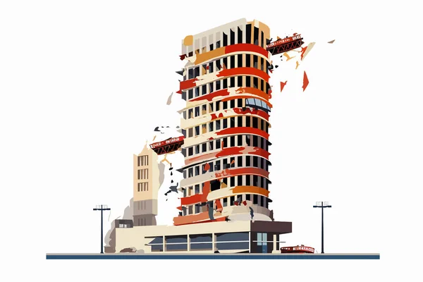 被摧毁的摩天大楼被摧毁的建筑物 — 图库矢量图片