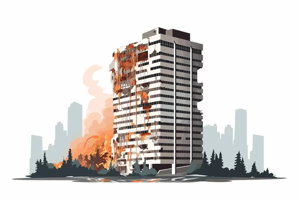 Rascacielos Destruidos Edificio Demolido Vector Ilustración Aislada — Vector de stock