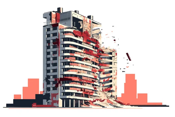 Distrutto Grattacielo Demolito Edificio Vettore Isolato Illustrazione — Vettoriale Stock