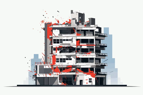 Zničený Mrakodrap Demolované Budovy Vektor Izolované Ilustrace — Stockový vektor