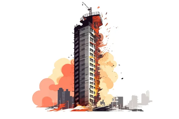 Zničený Mrakodrap Demolované Budovy Vektor Izolované Ilustrace — Stockový vektor