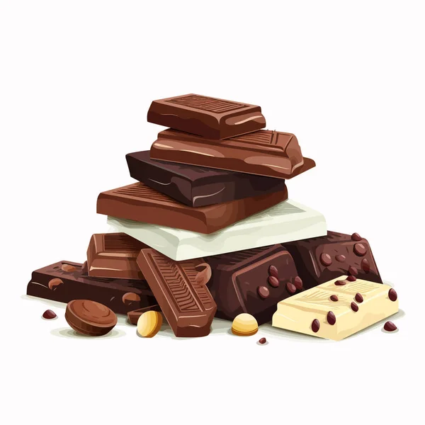 異なるチョコレートベクターのスタックフラット孤立したイラスト — ストックベクタ
