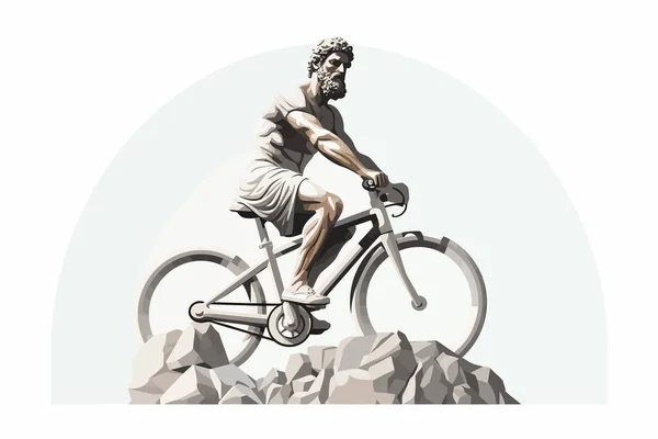 Ancient Stone Greek Statue Riding Bycicle Vector Isolated Illustration — Stock Vector