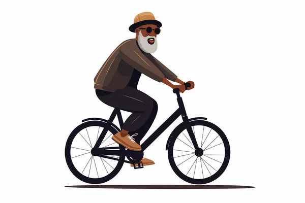 サイクルベクトルフラット孤立したイラストに乗る黒い老人 — ストックベクタ