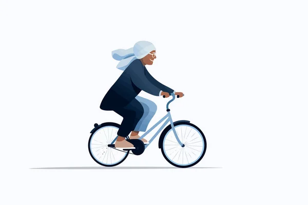 Black Old Woman Riding Bycicle Vector Flat Isolated Illustration — Stock Vector