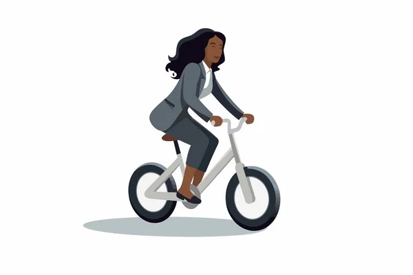 Femme Noire Costume Affaires Équitation Vélo Vecteur Illustration Isolée — Image vectorielle