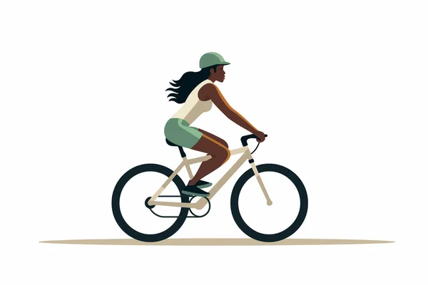 サイクルベクトルフラット孤立したイラストに乗る黒人女性 — ストックベクタ