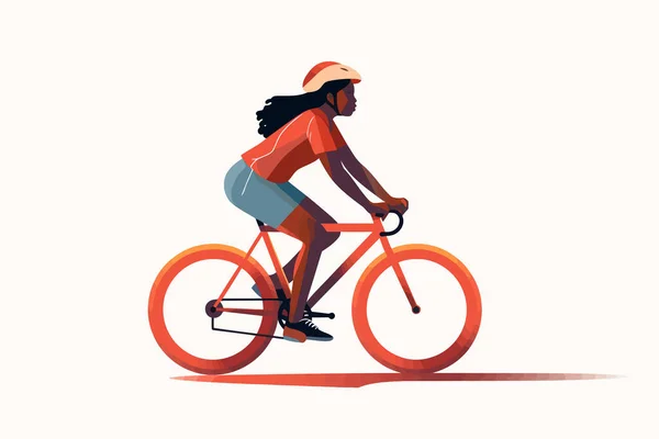 Mulher Negra Equitação Bycicle Vetor Plana Isolado Ilustração — Vetor de Stock