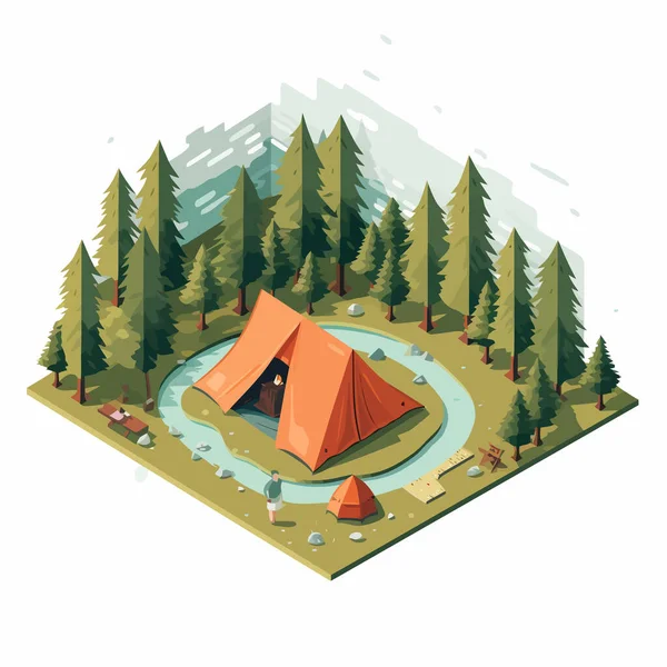 Camping Isometric Vector Flat Minimalistic Isolated Illustration — Stock Vector