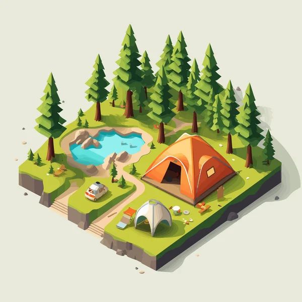 Camping Isometric Vector Flat Minimalistic Isolated Illustration — Stock Vector