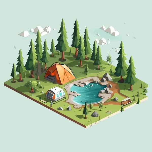 Camping Isometrische Vector Platte Minimalistische Geïsoleerde Illustratie — Stockvector