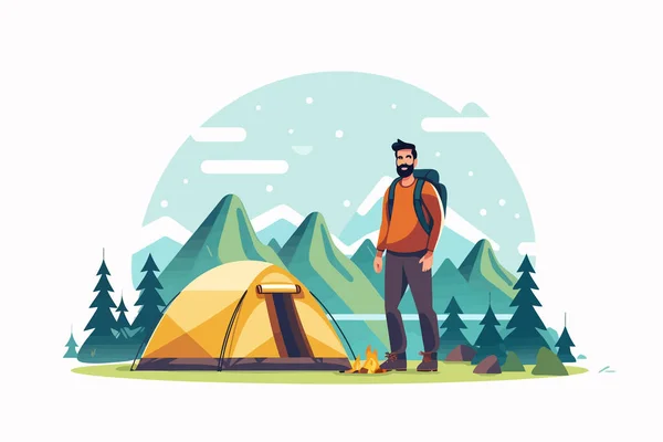 Camping Vector Plano Minimalista Aislado Ilustración — Vector de stock