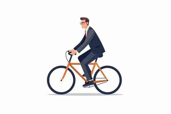 Homem Terno Negócios Equitação Bicicleta Vetor Plana Isolado Ilustração — Vetor de Stock