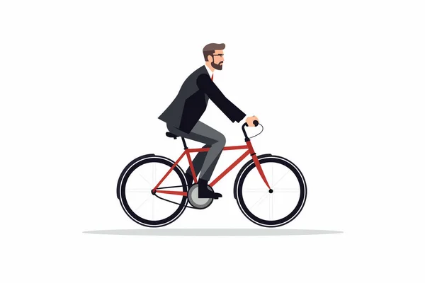 バイサイクルベクトルフラット単離イラストに乗るビジネスススーツの男 — ストックベクタ