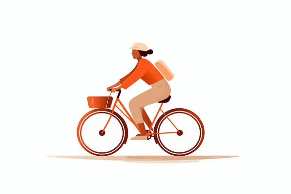 Vecchia Donna Cavalcando Bicicletta Vettore Piatto Isolato Illustrazione — Vettoriale Stock