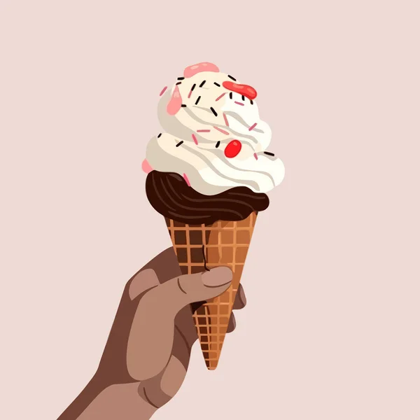 Dondurma Vektörü Kepçesi Düz Minimalist Izole Çizim — Stok Vektör