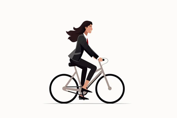 Mulher Terno Negócios Equitação Bycicle Vetor Isolado Ilustração — Vetor de Stock