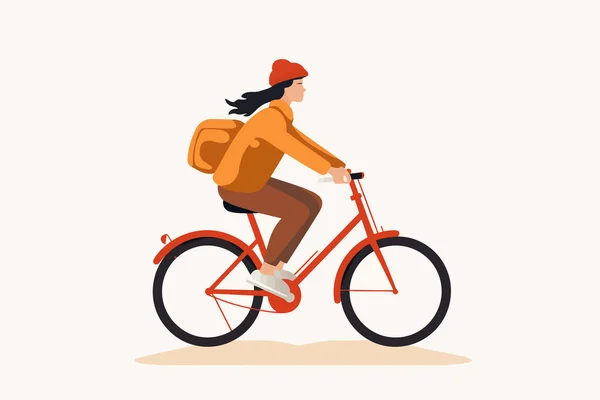 サイクルベクトルフラットミニマリズム単離イラストに乗る女性 — ストックベクタ