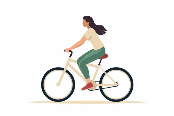 Woman Riding Bycicle Vector Flat Minimalistic Isolated Illustration — Stock Vector