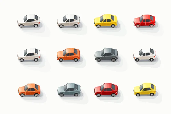 Автомобили Устанавливают Изометрические Векторные Плоские Минималистичные Изолированные Иллюстрации — стоковый вектор