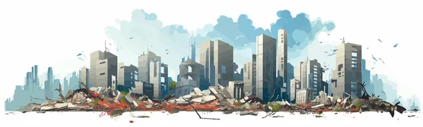 Distrutto Città Demolito Edifici Vettore Piatto Isolato Illustrazione — Vettoriale Stock