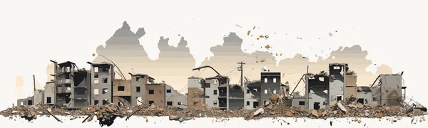 Distrutto Città Demolito Edifici Vettore Piatto Isolato Illustrazione — Vettoriale Stock