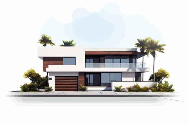 Casa Moderna Vector Plano Minimalista Aislado Ilustración — Vector de stock