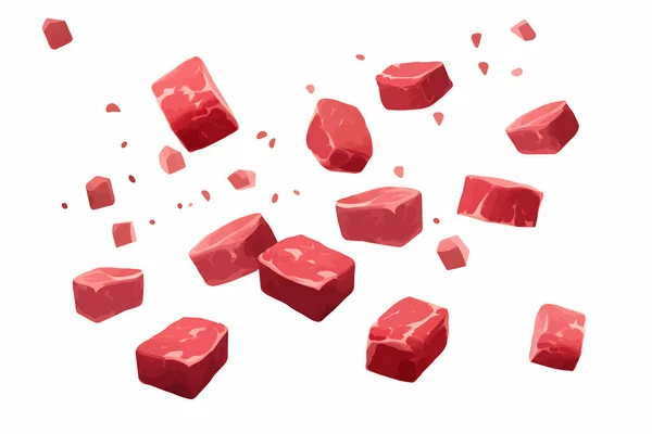 Queda Carne Cubos Carne Vetor Plana Ilustração Isolada —  Vetores de Stock
