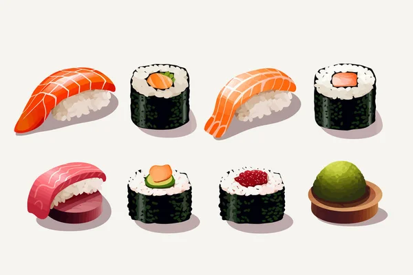 Sushi Vetor Plano Minimalista Ativo Isolado Ilustração —  Vetores de Stock