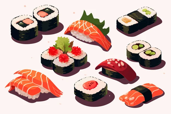 Sushi Vettore Piatto Minimalista Asset Isolato Illustrazione — Vettoriale Stock
