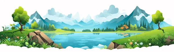 Векторная Плоская Иллюстрация Озере — стоковый вектор