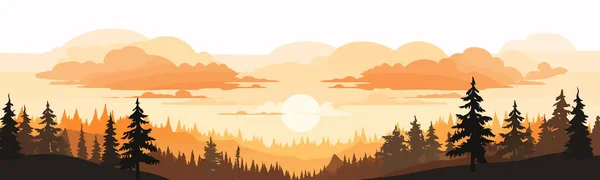 Схід Сонця Ліс Вектор Плоска Мінімалістична Ізольована Ілюстрація — стоковий вектор