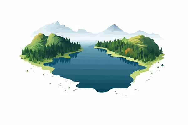 Vista Dall Alto Colpo Aereo Del Vettore Lago Piatto Illustrazione — Vettoriale Stock