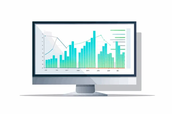 Tela Computador Com Gráficos Janelas Vetor Plana Ilustração Isolada — Vetor de Stock