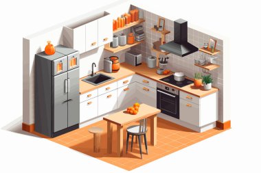 Mutfak izometrik vektörü yassı minimalist izole çizim
