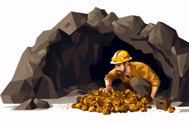 Mağara vektöründeki madenci yassı minimalist izole çizim
