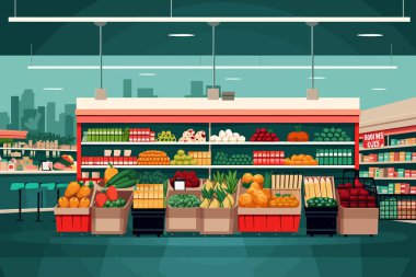 Süpermarket iç vektörü yassı minimalistik izole resimleme