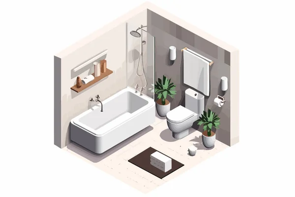 Banheiro Vetor Isométrico Plana Minimalista Ilustração Isolada —  Vetores de Stock