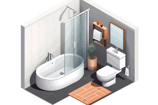 Bathroom Isometric Vector Flat Minimalistic Isolated Illustration — Stock Vector