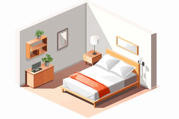 Dormitorio Isométrico Vector Plano Minimalista Aislado Ilustración — Vector de stock