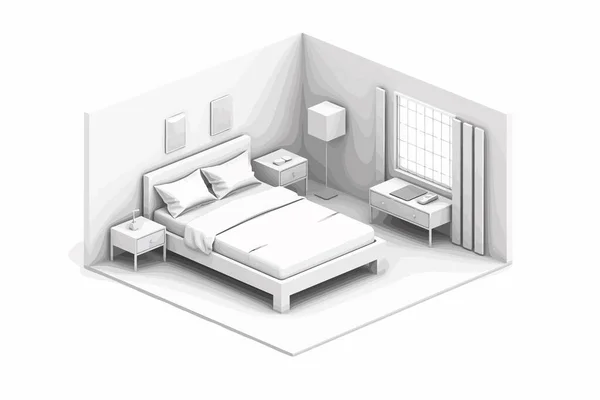 Yatak Odası Izometrik Vektör Düz Minimalist Izole Çizim — Stok Vektör