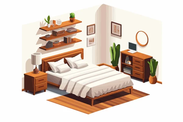 Schlafzimmer Isometrischer Vektor Flach Minimalistisch Isolierte Illustration — Stockvektor