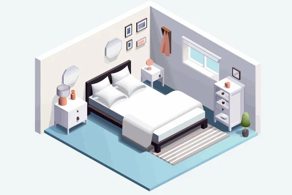 Chambre Coucher Isométrique Vecteur Plat Minimaliste Isolé Illustration — Image vectorielle