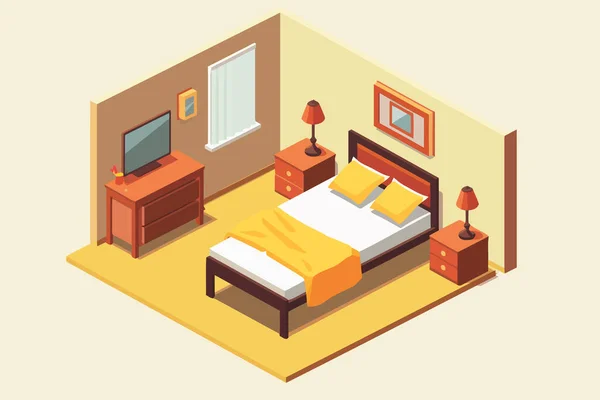 Bedroom Isometric Vector Flat Minimalistic Isolated Illustration — Stock Vector