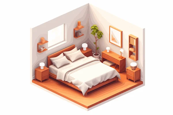 Schlafzimmer Isometrischer Vektor Flach Minimalistisch Isolierte Illustration — Stockvektor