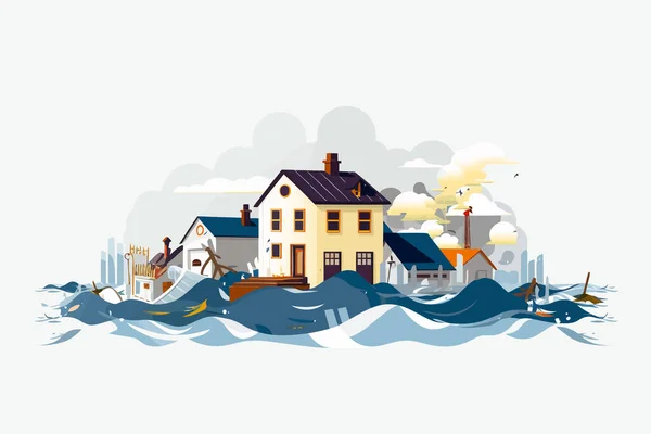 Inondation Vecteur Catastrophe Plat Minimaliste Illustration Isolée — Image vectorielle