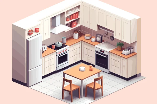 Küche Isometrischer Vektor Flach Minimalistisch Isoliert Illustration — Stockvektor