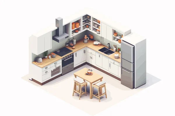 Cozinha Vetor Isométrico Plana Minimalista Ilustração Isolada — Vetor de Stock