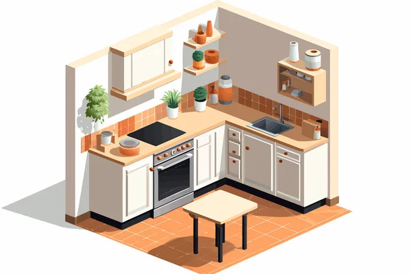 Кухня Ізометричний Вектор Плоска Мінімалістична Ізольована Ілюстрація — стоковий вектор